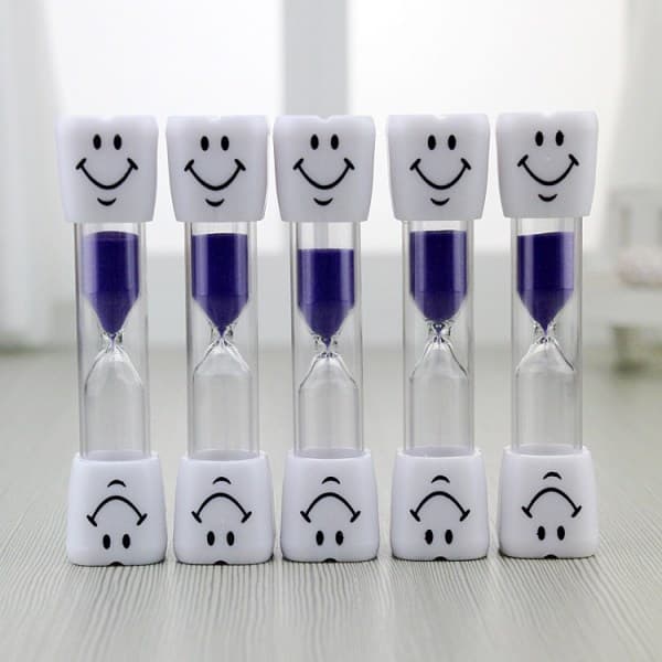 IC 2 stk 3 minutters Børnetandbørste Timer Smilende Ansigt Sand Timer Timeglas (Rosa+Blå)