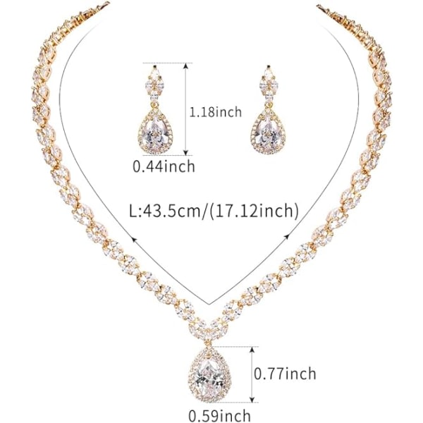 IC Vitguld/guldpläterade kvinder Cubic Zirconia CZ Marquise Teardrop Bridal Tennis Halsband og Drop Örhänge Set for bröllopsbrudar