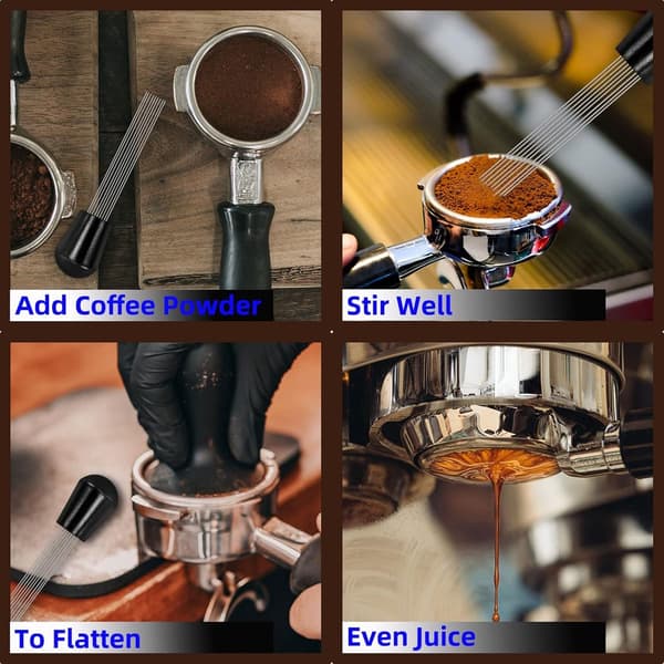 Espressodispenser - 0,4 mm - Nålformad - Pulverdispenser - Rostfritt stål - Espressoomrörare - med 12 stift - Stödfäste