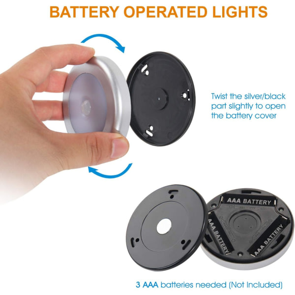 6 st batteridriven rörelsensorlampa inomhus, LED-garderobsbelysning, batteri nattlampa trådlöst, stick-on vägglampor för skafferi, skåp, garderob,