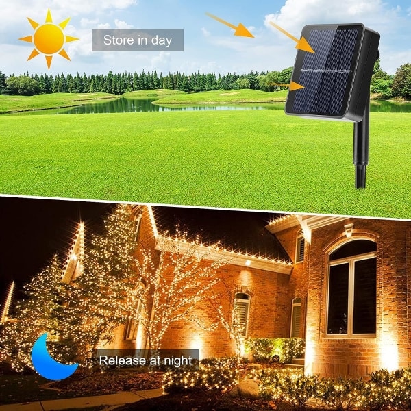 IC Solar String Lights Ulkotiloihin, [2 Pakkaus] 22M 200 LED Solar String Lights, 8 Tilaa Joulukuusi String Lights Koristevalot