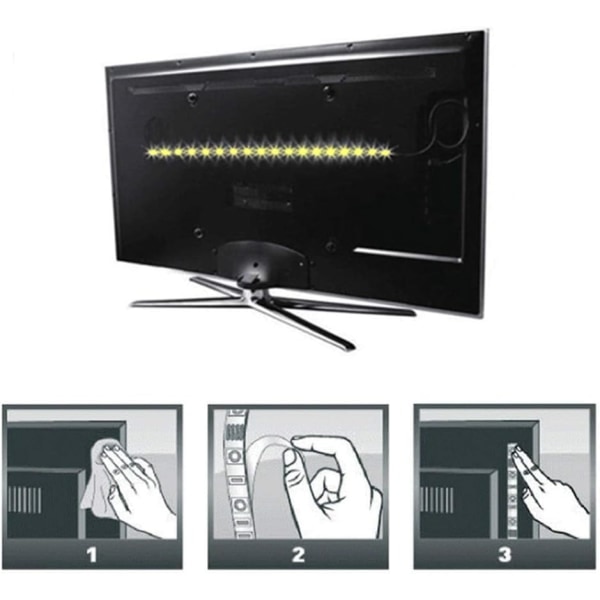 IC 5V 2 meter 60 LED-lys varm hvit stripe med USB-kabel, bakgrunnsbelysning