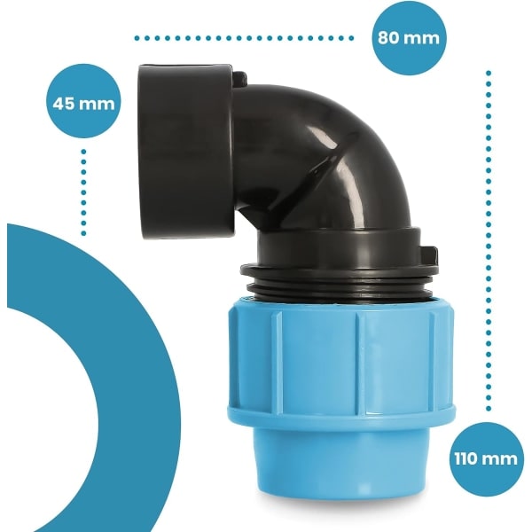 IC-pakke med 4 PE-rørvinkler 90° albuekobling PN16 (32 mm x 1 tomme AG)