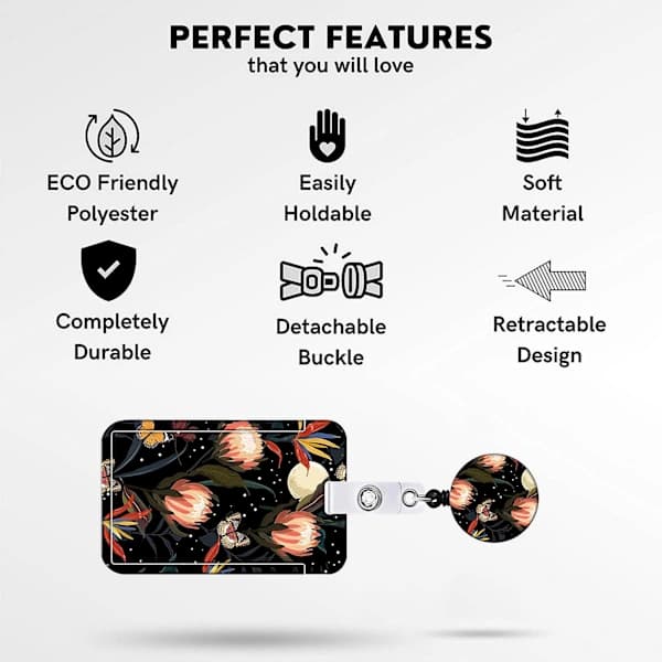 ID Card Holder with Various Pattern Prints, Sliding Opening, Lanyard and Multiple Carrying Options, Transparent Card Protector, Portable Retractable Badge A A