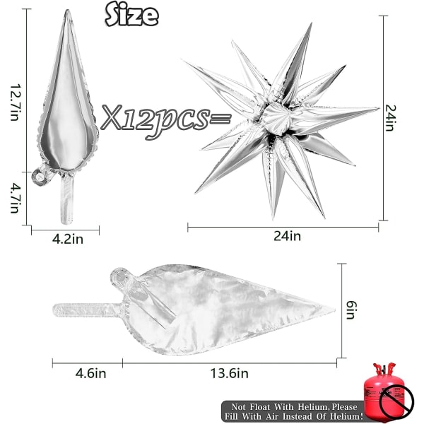 IC 50 kpl räjähdys tähti folio ilmapallot - 12 kpl tähti ilmapallot, Hopeinen Starburst Cone Mylar ilmapallot Piikki ilmapallot juhlatarvikkeille