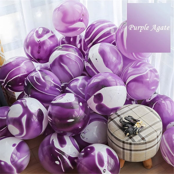 Lila Tie Dye Ballonger 30 STK 12 Tum Agat Marmor Latex Swirl Ballonger För Tie Dye Födelsedagsfest Tillbehör, Candyl