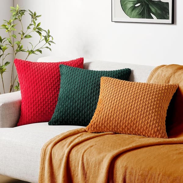 Kuddfodral i manchester, set om 2, mjuka kuddöverdrag i polyester med dold dragkedja, 45x45 cm orange inredning för soffa och säng