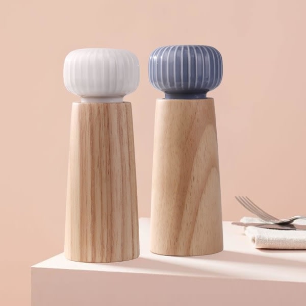 IC Salt- och pepparkvarn av trä och keramik - Pepper Shaker Kryddkvarn med justerbar kvarn, 17,5 cm
