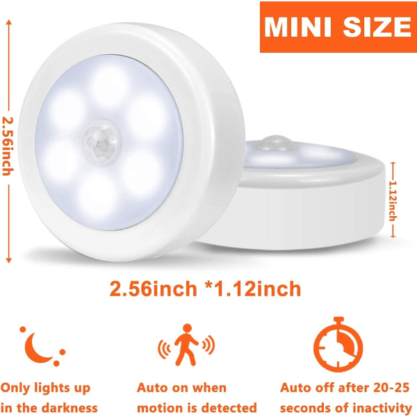 IC 3-pack inomhus LED-rörelsesensorlampor, garderobsbelysning, batteri