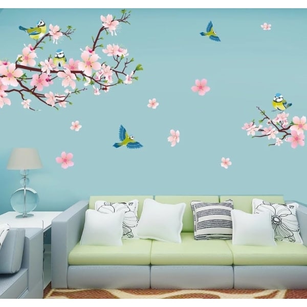 Väggdekal (250x150 cm) Självhäftande Ros Körsbärsblomma Kvistväxt för Vardagsrummet