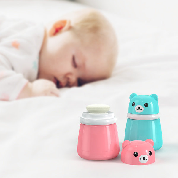 IC Tecknad Bear Puff Tom Box Puff Case Bärbar Kroppspulver Rosa