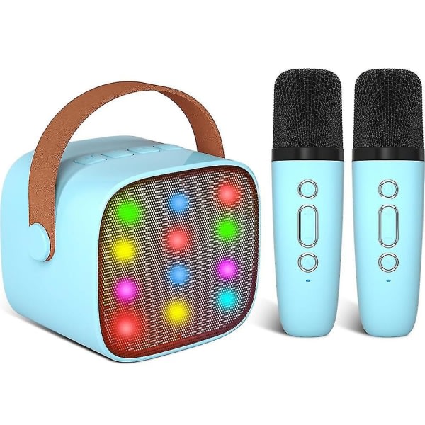 Karaokemaskine til børn med 2 trådløse mikrofoner, bærbar karaokemaskine med Bluetooth til børn, voksne, stemmeeffekter og LED-lys