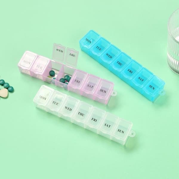 Tablettdispenser pilleboks medisinboks pillebeholder ukentlig pilleboks blå