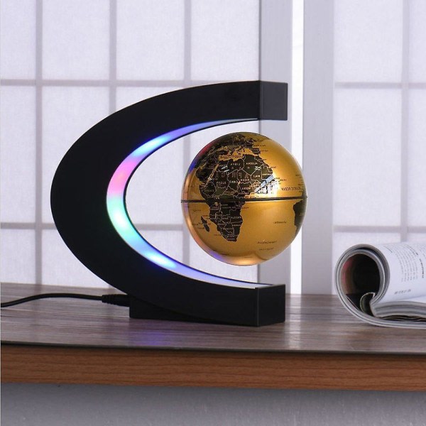 IC Flytande världsklot med färgade LED-ljus C-form magnetfält Levitation Världskarta Globe (eu)