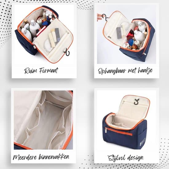 Hængende toilettaske til kvinder, vandafvisende kosmetik- og makeup-organizer med robust krog og flere rum til rejser, blå