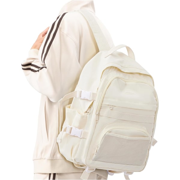 IC Casual Travel Daypack, Vattentät College Student ryggsäck med laptopfack Liten lätt arbetsväska Vit