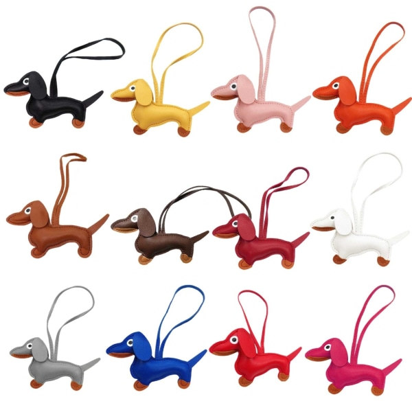 Håndlavet PU Læder Hvalp Hund Nøglering Vedhæng Sødt Dachshund Taske Telefon Vedhæng Kvinder Rygsæk Håndtaske Charm Dekorationer Gul - B IC