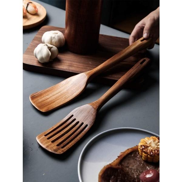 IC Matlagningsspatel i tre med langt håndtak i naturlig teak, håndlagde non-stick kjøkkenredskaper