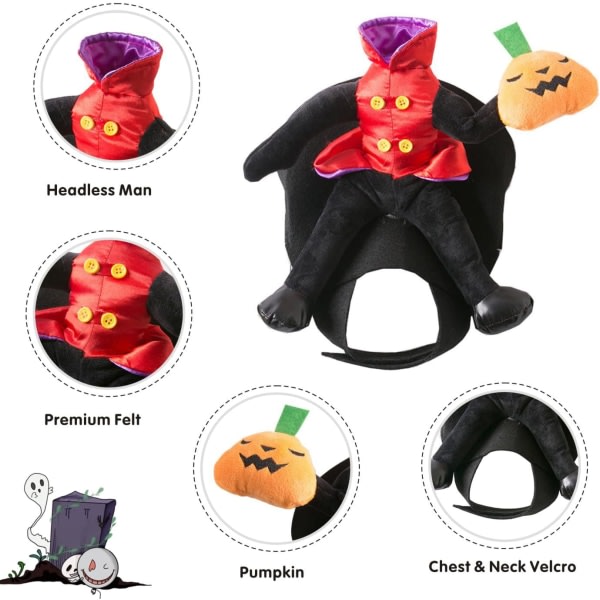 IC Hovedløs Mand Hund Græskar Kostume Halloween Ride Husdyr Cowboy Rytter Hest Outfit Kat Sjov Tøj Tøj Fest Cosplay (Stor)