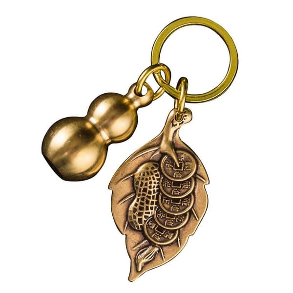 Kalebass og blad form nøkkelring anheng messing retro stil nøkkelring anheng Golden 6.6X3.5X1.5CM IC