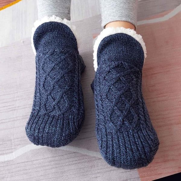 Fleeceforede skridsikre sokker, bløde polyester varme gulvsokker til kvinder, mænd og piger, indendørs, marineblå, 38-42 (26cm)