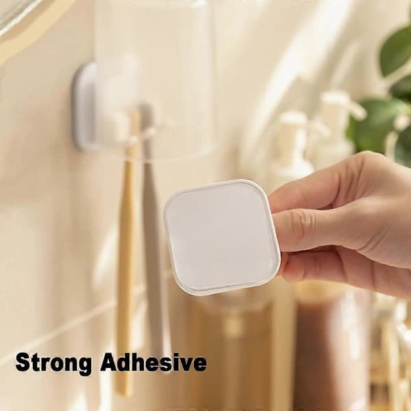 1 pc Self-Adhesive Toothbrush Holder Wall Mounted Multifunctional Hook Waterproof Self-Adhesive 2 Compartment Toothbrush Organizer