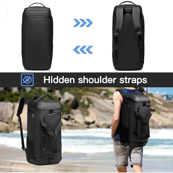 IC Gym Duffel Taske Vandtæt Sport Duffel Tasker Rejse Weekend Taske til Mænd Kvinder Overnight Taske med Sko Rum Sort
