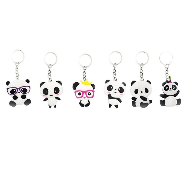 6 stk. bedårende panda-formede nøgleringe eative pvc-nøglering trendy gave hængende pynt til børn fødselsdagsfest Gave IC