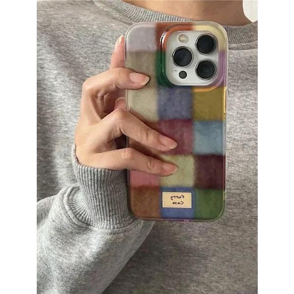 Retro Colorful Plaid Protective Case Compatible With IPhone 16 Pro Max Pink iPhone 16 Pro Pink iPhone 16 Pro