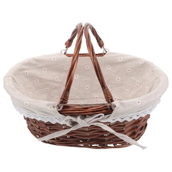 Wicker Picnic Basket - Oval Hand-Woven Storage Basket with Handle and Fabric Lining 1x 1x