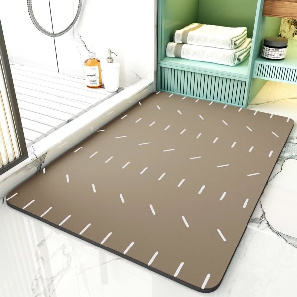 IC Badmåtte, Superabsorberende Hurtigtørrende Badeværelsesmåtte til badeværelse Skridsikker badeværelsesmåtte med gummibund, Ultra ,17\" x 24\", Brun