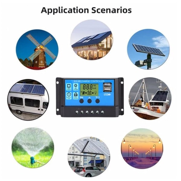 Uppgraderad 10A 20A 30A Solpanelregulator 12V/24V Auto Solpanel 30A