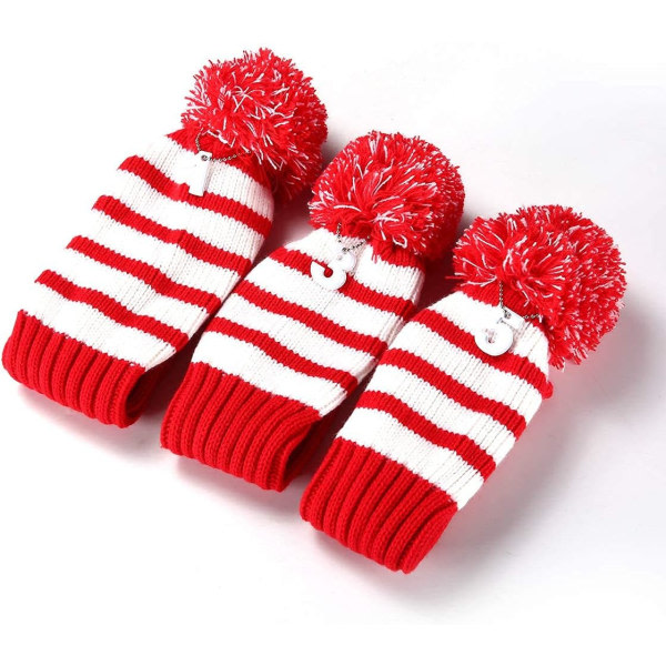 IC Knit Golf Headcover Set med 3 Head Covers for Driver Fairway Wood Hybrid med nummerlapper