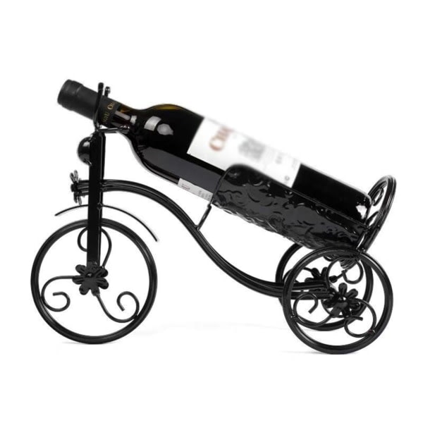 Vintage cykelformad vinhållare Smidesjärn Trehjuling cykel vinflaskställ Black