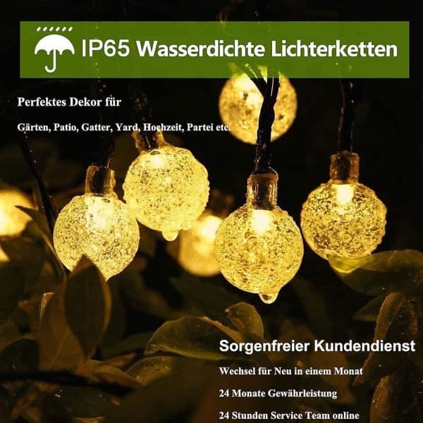 IC Solar Garden Lights Ulkovalaistus 7m/23ft 50 Led Solar Powered String Lights