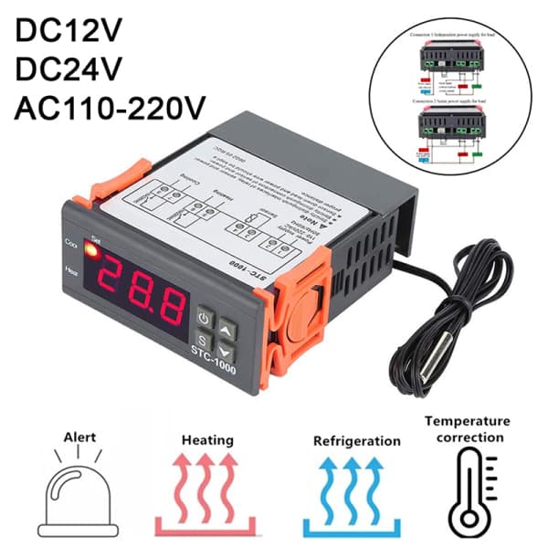 IC 1. LED Digital STC-1000 Temperaturkontrollbryter Microcom Svart DC24V