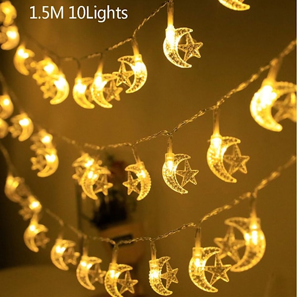 1,5 m 10 LED Måne Stjernehimmel Lys Eid Mubarak Ramadan Måne A