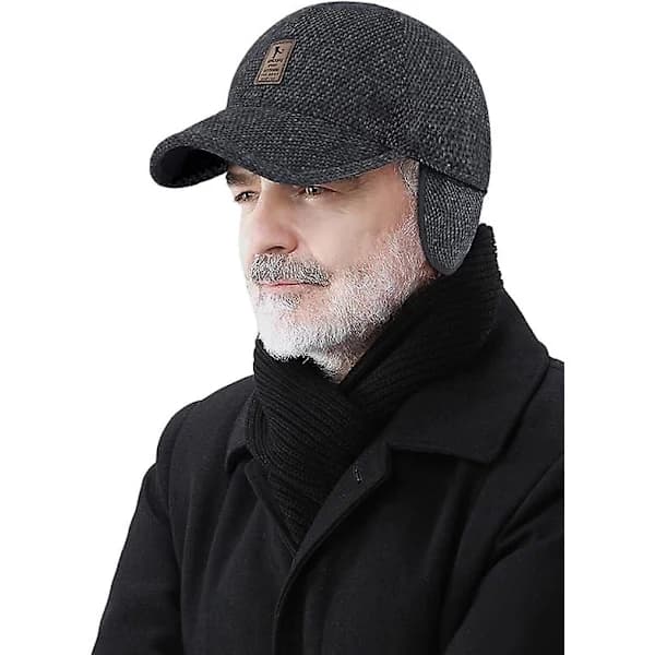 Baseballcaps med øreklaffer Ullvinterlue Ull Varm Vinter Baseballcaps Varm Lue, Mørkegrå