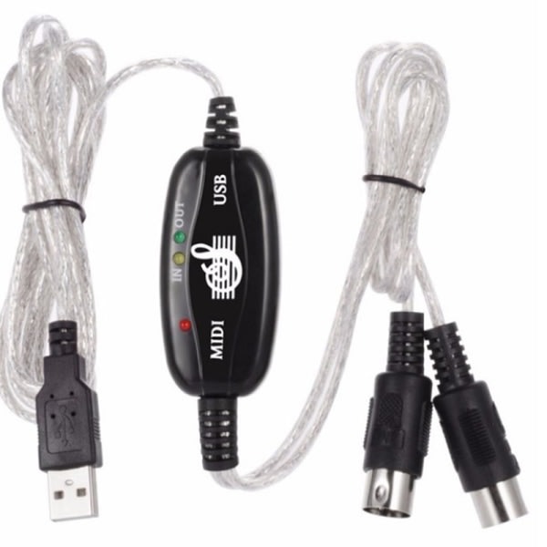 IC USB IN-OUT MIDI Kabel Konverter PC til Musik Keyboard Adapter Co Black One Size