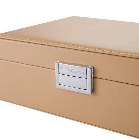 Urkasse Organizer til 10 ure, PU læder ur opbevaringskasse med blødt fløjlsfor og sølvlås til mænd og kvinder, beige medium