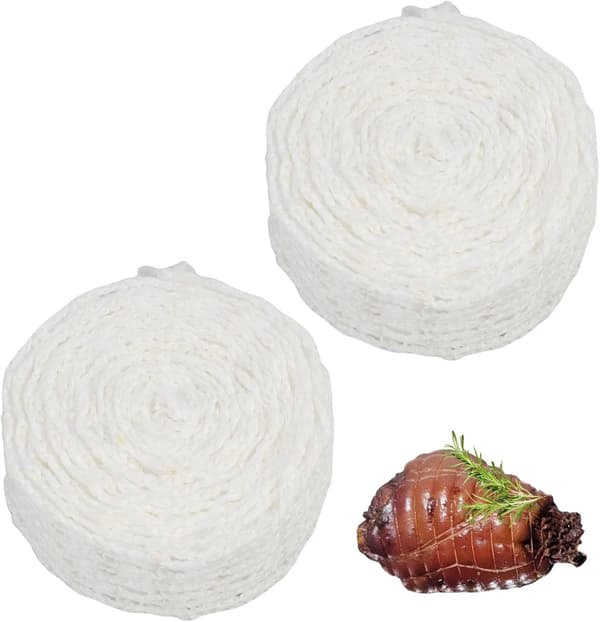 2 köttnätsrullar - 3m elastiskt steknät, korvnät, kökssnöre - för matlagning, rökning, hängande kött - vit