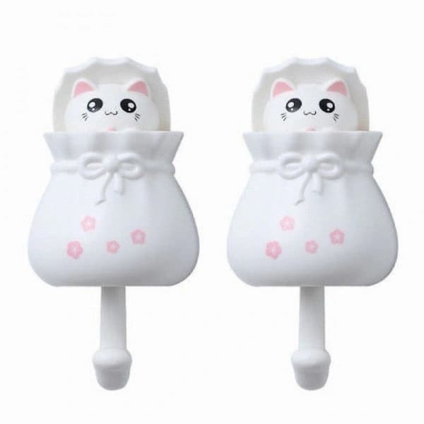 Strong Hook Self-Adhesive Holder Hook Door Wall Hanging Free Punching Self-Adhesive Hook Kitchen Bathroom Creative Cute White Cat Hook