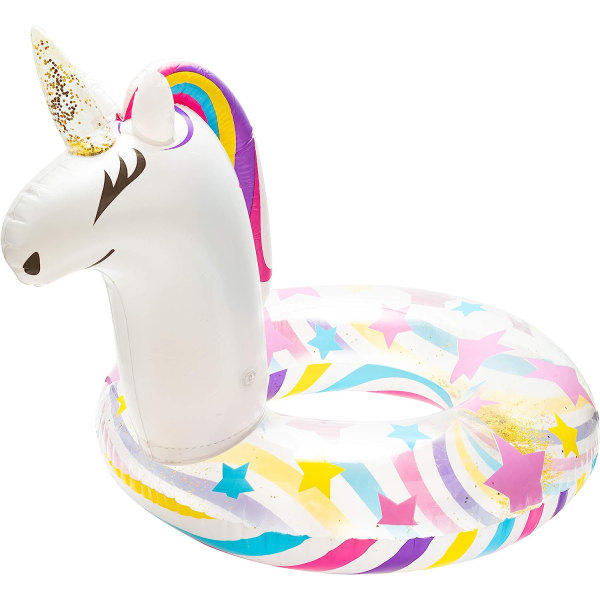 IC Oppblåsbar Unicorn Pool Float Pool Leksaker Unicorn Simring med paljetter Vattenfest Oppblåsbar Strand Fritidsflotte Barn og voksne Hvit