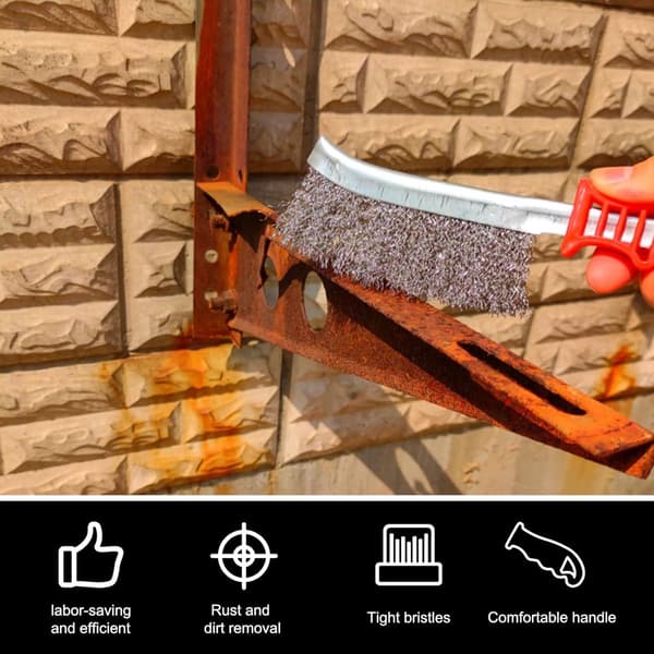 Trådbørstesett i rustfritt stål, 3-delt med ergonomiske håndtak, for grill, rust- og malingsfjerning, rød, 23,5 cm