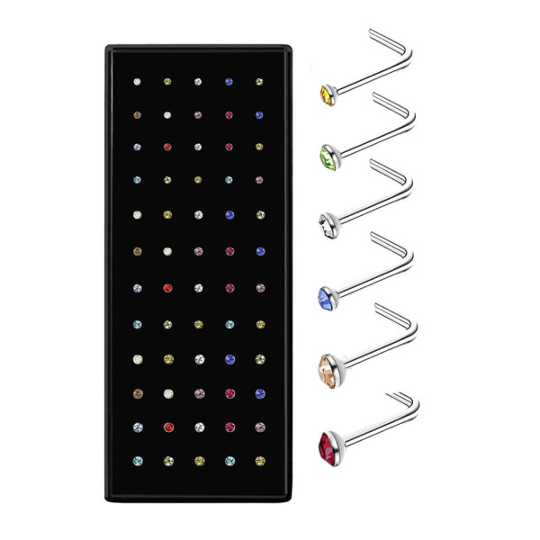 IC 60 st/ Set Strass Näsringar Ben Stud Rostfritt stål färg 1.5/2.0/2.5mm
