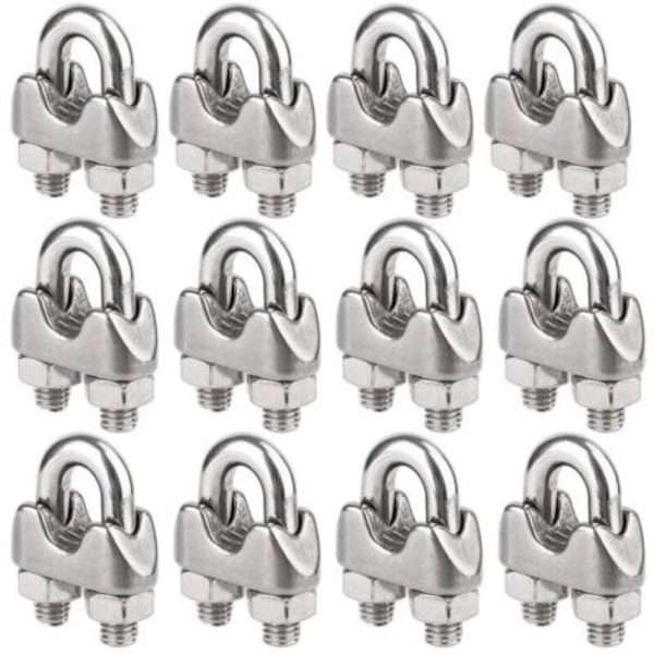 12 stk. kabelklemmer i rustfrit stål til 4 mm (M4) diameter wire.