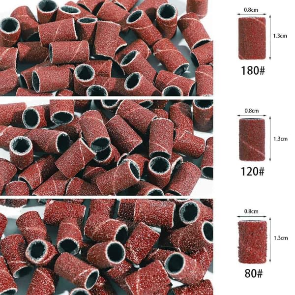 Professionelle slibebånd til neglebor, 100 stk. Neglemanikyrbor, der arbejder på naturlige negle og akrylnegle, størrelse 80, 120,180 120#