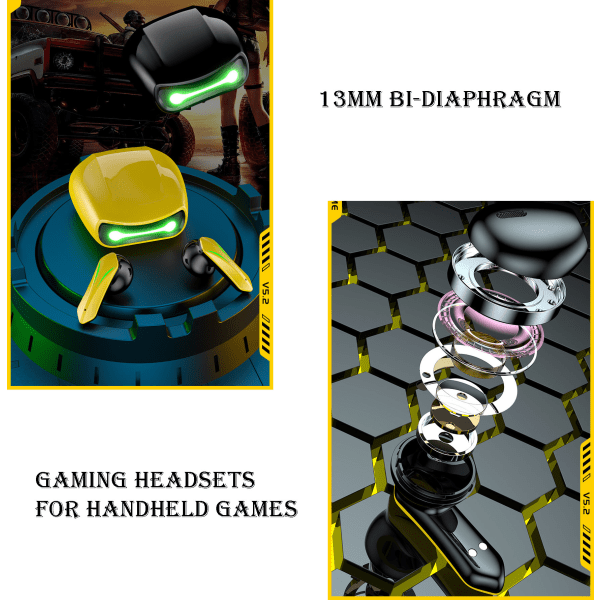 IC Langaton Binaural Gaming Bluetooth-kuulokkeet - Pieni viive, keltainen