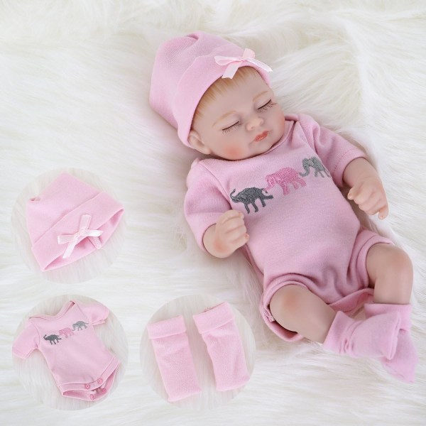 IC Reborn Babydocka Realistisk Silikon Vinyl Babyflicka 10 tum Naturtrogen Dockset för Åldrar 3+ (10 tum, Stängda Ögon Flicka)
