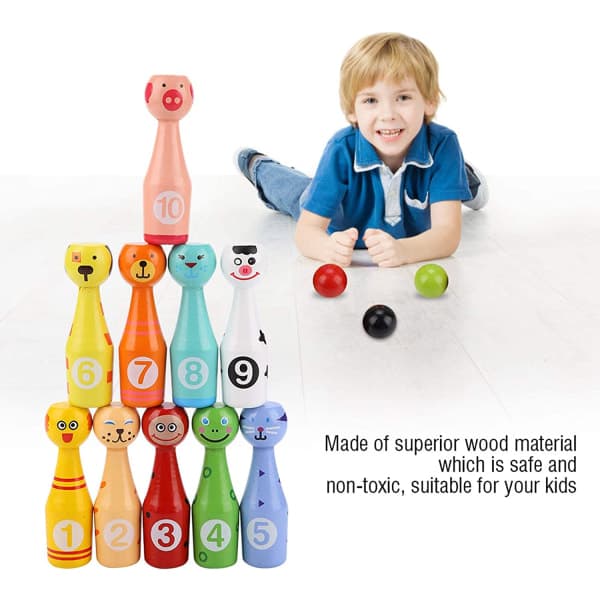 Bowlingset för barn, pedagogiska bowlingleksaker i trä